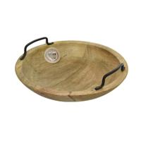 Decoris serveerschaal - fruitschaal - rond - mangohout - 29 x 10 cm - met handvatten