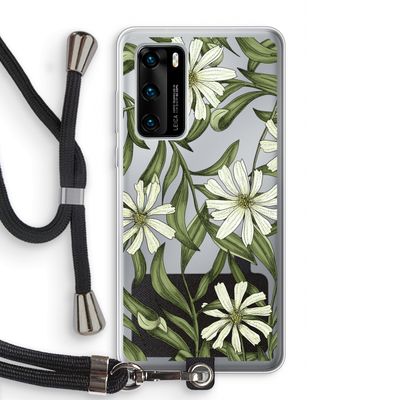 Wit bloemenpatroon: Huawei P40 Transparant Hoesje met koord
