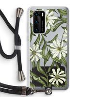 Wit bloemenpatroon: Huawei P40 Transparant Hoesje met koord