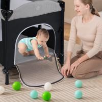 5-in-1 Babybed met Matras & Verschoontafel & Veilgordel & Speelklok Grijs