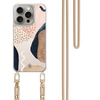 iPhone 15 Pro hoesje met beige koord - Abstract dots iPhone 15 Pro hoesje met beige koord - Abstract dots