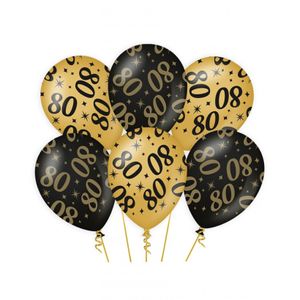 6x stuks leeftijd verjaardag feest ballonnen 80 jaar geworden zwart/goud 30 cm
