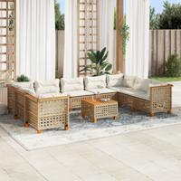 10-delige Loungeset met kussens poly rattan beige
