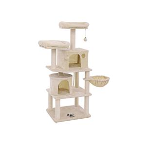 Krabpaal met 1 mand en 2 huisjes, beige