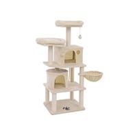 Krabpaal met 1 mand en 2 huisjes, beige