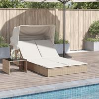 Ligbed 2-persoons met luifel en kussens poly rattan beige - thumbnail