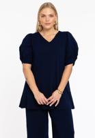 Yoek Tuniek flare met pofmouwen | Blauw | Maat 54/56 Yoek Tuniek flare met pofmouwen | Blauw | Maat 54/56