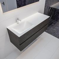 Mondiaz Vica Cloud badmeubel eiken donker bruin 120 cm 2 lades solid surface enkele spoelbak links 1 kraangat