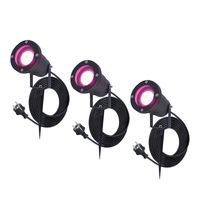 HOFTRONIC™ 3x Sydney smart prikspot - GU10 - Plug & Play - RGBWW - 5.5 Watt - WiFi & Bluetooth - Voor buiten - Priklamp - Zwart - Grondspies - 1.5 meter netsnoer