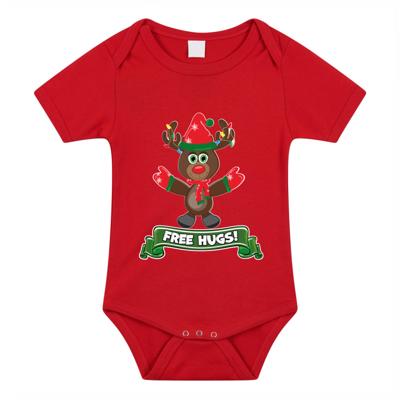 Kerst baby rompertje - rood - rendiertje - free hugs - Kerst cadeau