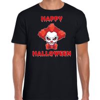 Happy Halloween rode horror clown verkleed t-shirt zwart voor heren - thumbnail