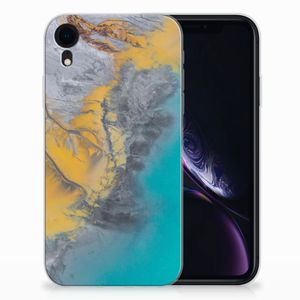 Apple iPhone Xr TPU Siliconen Hoesje Marble Blue Gold