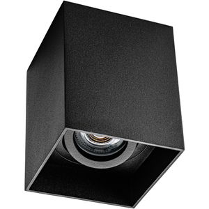 Opbouwspot GU10 - Pragmi Luxina Pro - Opbouw Vierkant - Mat Zwart - Aluminium - Verdiept - Kantelbaar - 90mm