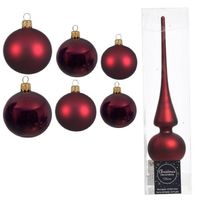 Groot pakket glazen kerstballen 50x donkerrood glans/mat 4-6-8 cm met piek mat - Kerstbal - thumbnail