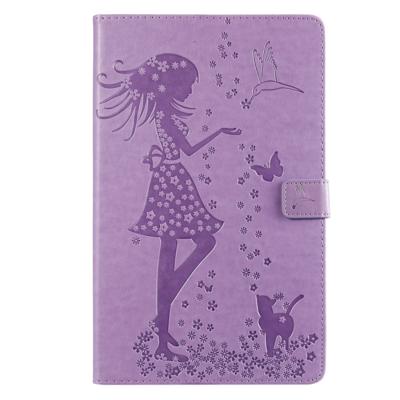 Voor Galaxy tab A 10 1 (2019) gedrukt afdrukken vrouw en kat patroon horizontale Flip lederen draagtas met houder & kaartsleuven & portemonnee (paars)