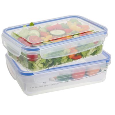 Vershoudbakje - 2x - 1400 ml - transparant - kunststof - 23 x 16 x 6,5 cm - Luchtdicht afgesloten