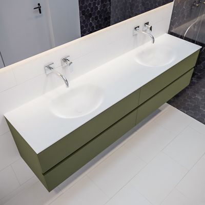 Mondiaz Vica Moon badmeubel groen mat 200 cm 4 lades solid surface dubbele spoelbak zonder kraangat