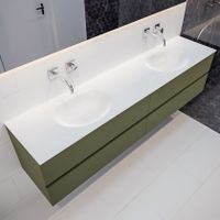 Mondiaz Vica Moon badmeubel groen mat 200 cm 4 lades solid surface dubbele spoelbak zonder kraangat Mondiaz Vica Moon badmeubel groen mat 200 cm 4 lades solid surface dubbele spoelbak zonder kraangat