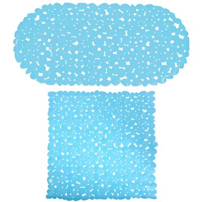MSV Douche/bad anti-slip matten set badkamer - pvc - 2x stuks - lichtblauw - 2 formaten