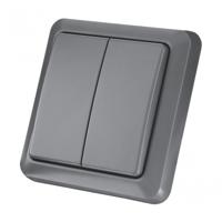 KlikAanKlikUit AGST-8802 Dubbele wandschakelaar buiten Schakelaar Grijs