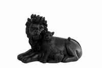 Sculptuur "Lion with cub" zwart polystone 13x9x15cm