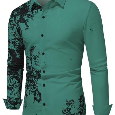 Bon&Bon LEGND Men's Yellow Floral Print Long Sleeve Casual Shirt Dusty Blue / M