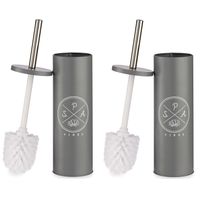 Set van 2x stuks toiletborstel/wc-borstel donker grijs met tekst aluminium 37 cm - thumbnail