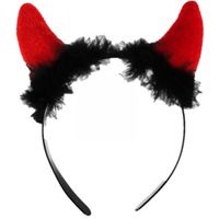 Halloween duivel hoorntjes diadeem rood plastic met pluche    - - thumbnail