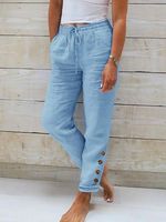 Cotton Casual Loose Buttoned Pants - thumbnail