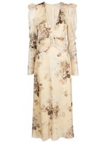 Alessandra Rich robe mi-longue ceinturée à fleurs - Tons neutres