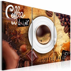 Schilderij - Kopje Koffie, 3 luik, Bruin/wit, 3 maten, Premium print