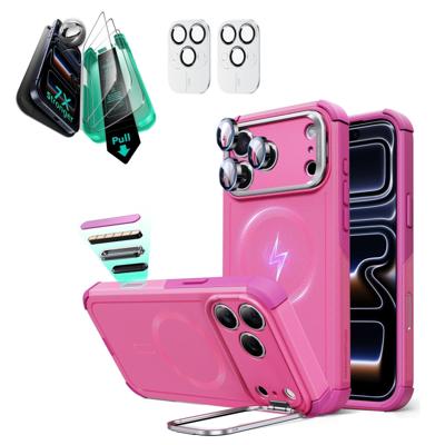 iPhone 17 Pro Max Bundle Cyber Tough Magnetic Case (Camera Control, Stash Stand) and Armorite Screen Protector - Rosy Pink