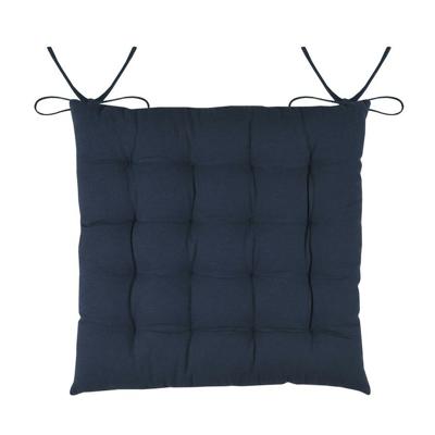 Stof Textile stoelkussens DUO - donkerblauw - 38 x 38 x 3.5 cm - touwtjes sluiting