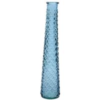 Vaas/bloemenvaas van gerecycled glas - D7 x H32 cm - transparant blauw - Vazen