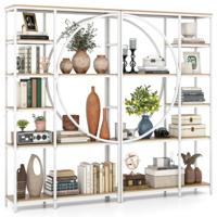 (Set van 2）6-laags Boekenkast Industriële Kantoorrekken met Open Planken Metalen Frame met Verticale Planken- Naturel