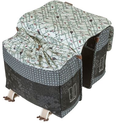Basil bohème dubbele fietstas - zwart - 35l - waterafstotend - kunstleren details