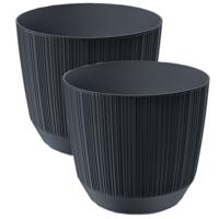 Prosperplast Plantenpot - 2x stuks - stripe - antraciet grijs - D17xH15 cm