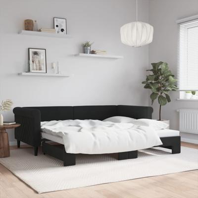 Slaapbank met onderschuifbed 90x190 cm fluweel zwart