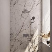 Brauer Brushed Carving Thermostatische Regendoucheset Inbouw - Hoofddouche 30 cm - Rechte Wandarm - Met Drukknoppen - Handdouche 3 Standen - Doucheslang - Geintegreerde Glijstang - Rvs