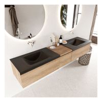 Mondiaz Bukla 200cm badmeubel met module 40 kleur washed oak 3 lades met dubbele wastafel zonder kraangat kleur urban