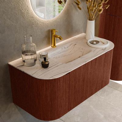 Badmeubel Mondiaz Kurve-Dlux | 100 cm | Meubelkleur Ruby | Wastafelkleur Nata | Solid surface | Wasbak midden spoelbak | 1 kraangat