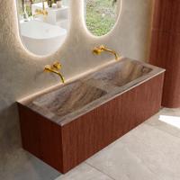Badmeubel Mondiaz Kurve-Dlux | 120 cm | Meubelkleur Ruby | Wastafelkleur Oza | Solid surface | Wasbak beide zijden spoelbak | Zonder kraangat(en)