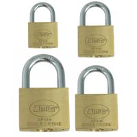 Hangsloten / koffersloten set - 4x stuks - maat 30/40/50/60 mm - messing - incl 2 sleutels per slot