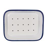 Zeepbakje email met uitlekschaaltje wit/blauw