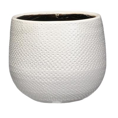 Mica Decorations Bloempot - wit - keramiek - ribbels - D16 x H14 cm