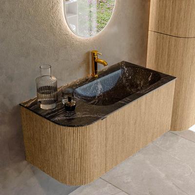 Badmeubel Mondiaz Kurve-Dlux | 95 cm | Meubelkleur Oak | Wastafelkleur Lava | Solid surface | Rechts spoelbak | 1 kraangat