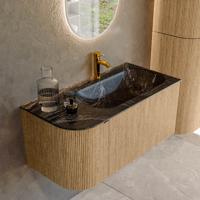 Badmeubel Mondiaz Kurve-Dlux | 95 cm | Meubelkleur Oak | Wastafelkleur Lava | Solid surface | Rechts spoelbak | 1 kraangat