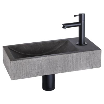 Differnz Ribble fonteinset bombai black - natuursteen - kraan recht - 38 x 18 x 8 cm - mat zwart