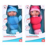 Overige Merken Gloeiworm knuffelpop + licht en geluid 28 cm assorti