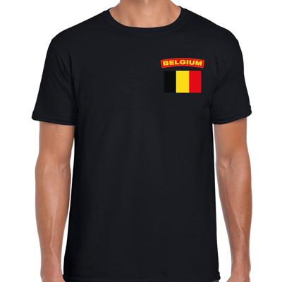 Belgie thema t-shirt - met vlag op borst - zwart - voor heren - landen shirt - supporters Belgie thema t-shirt - met vlag op borst - zwart - voor heren - landen shirt - supporters